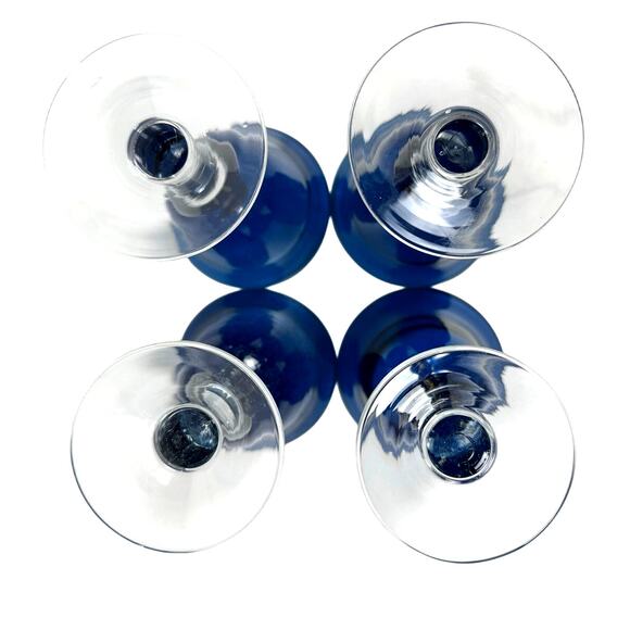 Tabletops Unlimited Corsica Hand-Blown Blue Seeded Chalice Water Goblets-Set 4 - Picture 6 of 6